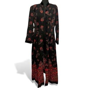 Vintage 80s LANZ Black and Red Paisley Button down Dress sz 8